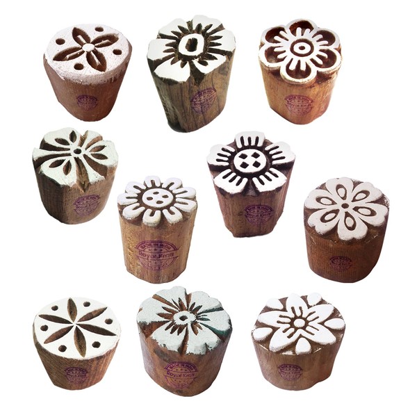 Henna Wood Stamps Small Round Design Printing Blocks (Set of