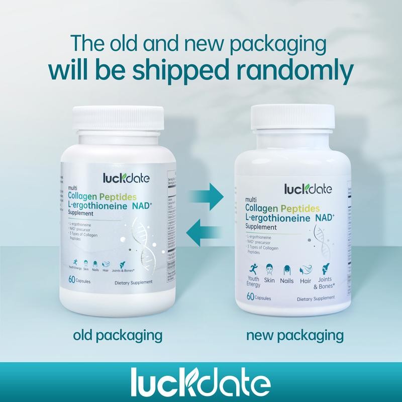 LuckDate NAD+ Supplement, Multi Collagen Peptides, L-ergothioneine, 60 Capsules -