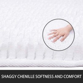 Noahas Bath Rugs 24'' x 60'' Large Runner Bathroom Rug, Soft Luxury Chenille Bathroom Mats with Non-Slip Backing, Throw Absorbent Carpet for Bath Tub/Shower, Machine Washable Durable Rug, White