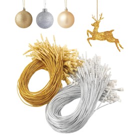 SYEYCW 200 Pcs Christmas Ornament Hangers String, Christmas Tree Strings with Snap Lock Fasteners for Xmas, Precut Hanging Ropes for Baubles, for Christmas Tree Decorations, Gold, Silver