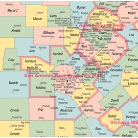 Texas Map Store County Wall Map - Includes Counties, Cities, Towns, County Seats, MSA's - Over 1200 Cities and Towns Listed with Populations (Paper, 42'' x 42'')