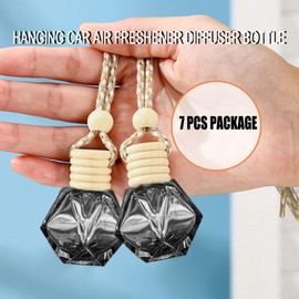7 Pcs 8ml Hanging Car Air Freshener Diffuser,Empty Black Gradient Glass Essential Diffuser Oil Aromatherapy Fragrance Perfume Pendant Glass Vials with Wooden Caps (Diamond, 8ml)