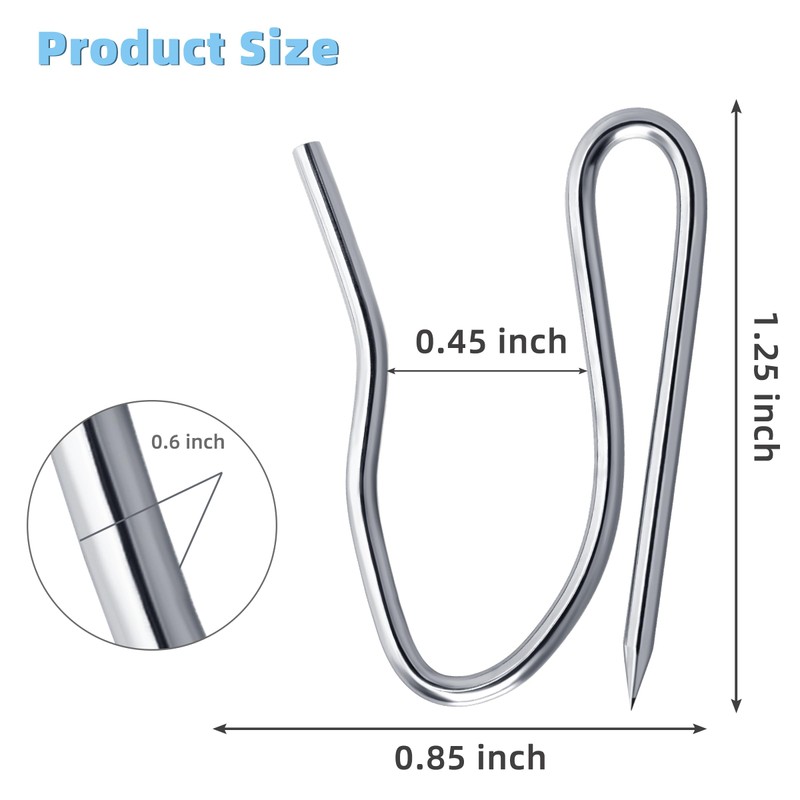 VRSS Drapery Hooks Pins for Curtains, 1.2 Inch Stainless Steel