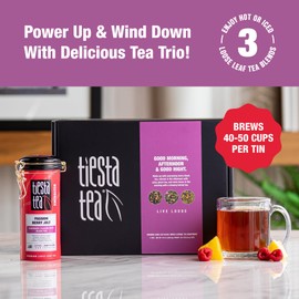Tiesta Tea - Tea Tin Gift Box, Loose Leaf, High to Non Caffeinated Variety Pack, Make Hot & Iced, 3 Tins of Assorted Blends, Passion Berry Jolt, Fruity Paradise and Lavender Chamomile