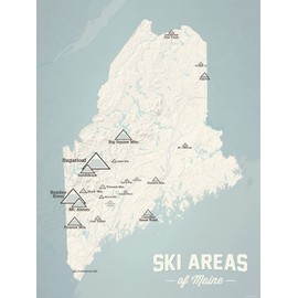 Maine Ski Resorts Map 18x24 Poster (Beige & Opal Blue)