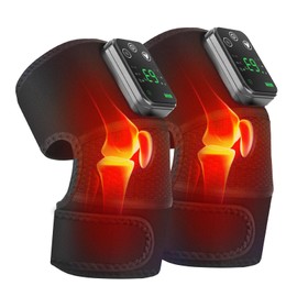Cordless Knee Massager with Heat and Vibration, Knee Heating Pad for Knee FSA Eligible, Heated Knee Brace, Heated Knee Massager, Heated Knee Wrap, Electric Knee Massage Black 2 Pack