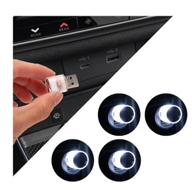 povtii 4 PCS USB LED Car Interior Atmosphere Lamp, Plug-in Mini USB LED Light for Auto Interior Decor, Portable Ambient Lighting Kit Universal for Most Vehicles, Car Accessories (White)