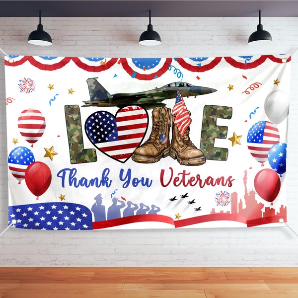 Veterans Day Backdrop Banner,Thank You Veterans 4th of July Memorial