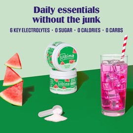 Ultima Replenisher Electrolyte Hydration Powder Watermelon Serving Canister Sugar Free Calories Carbs Gluten Keto Non Gmo With Magnesium Potassium