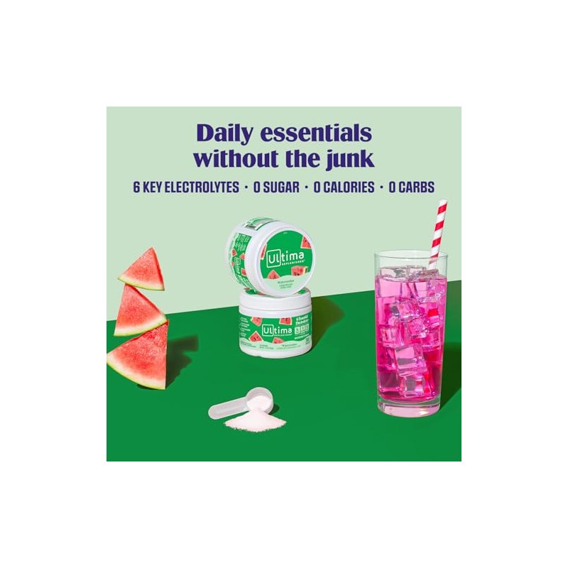 Ultima Replenisher Electrolyte Hydration Powder Watermelon Serving Canister Sugar Free