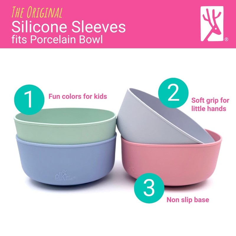 Elk and Friends Kids Porcelain Bowl Silicone Sleeves | Sleeves