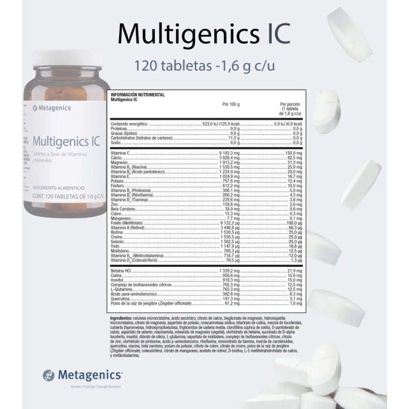 Multigenics Intensive Care 120tab Multivitamínico Minerales Sin Sabor