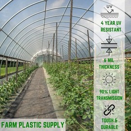 FPS - 4 Year Clear 6 mil Greenhouse Plastic Sheeting - Clear Greenhouse Plastic Sheeting, Polyethylene Greenhouse Plastic Film, Transparent Plastic Film for Greenhouse, Greenhouse Film (25' x 50')