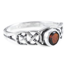 Windalf TÂMIA Women's Ring 6mm Red Stone Celtic Knot 925 Sterling Silver, Sterling Silver, Cubic Zirconia