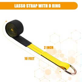 Wowangce 4 Pack Lasso Tow Truck Straps with D Ring 11, 000 Lbs Break Strength D Ring Auto Tie Down Wheel Lift Trailer Strap for Hauling Utv SUV Wrecker Rollback (2" X 10ft,Yellow)