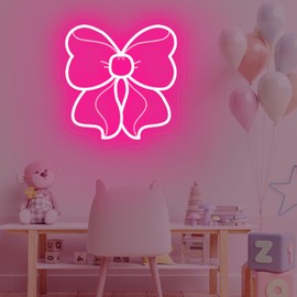 Pink Bow Neon Sign, Ribbon Bow Neon Lights, Nursery Girly Wall Art, Pink Room, Beauty Salon Decor, Gift for Her, Girls Room Decoration 14in x 12.9in