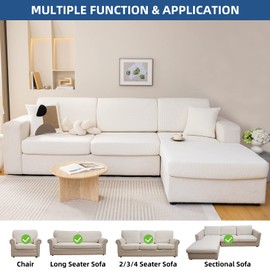 Eismodra Couch Cushion Covers Magic Stretch Sofa Slipcover for 3 Cushion Couch Dogs Pet L Shape 2 Seat Replacement Furniture Protector,Cream White Length 25-37 inches(Only 1 Piece)