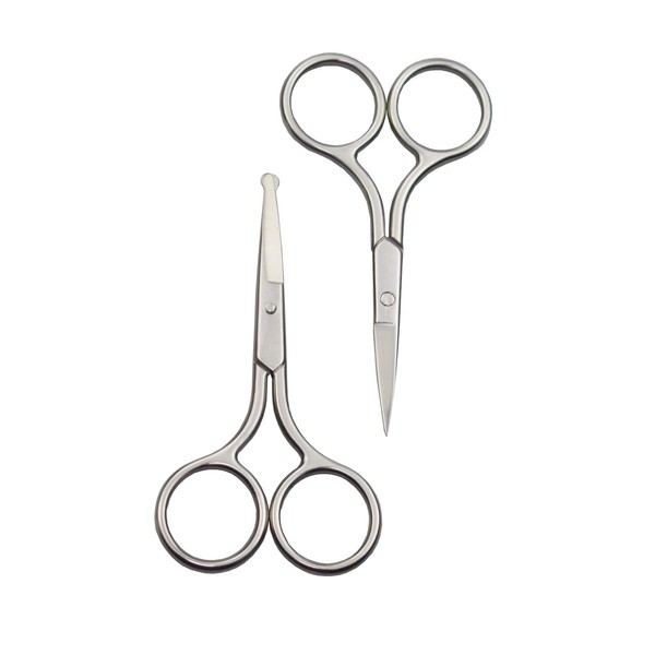 Motanar Eyebrow and Nose Hair Scissors, 3.5” Stainless Steel Professional Facial Hair Beard Eyelashes Ear Hairs and Moustache Scissors Trimmer 2 Pieces