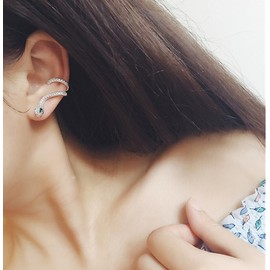Unbranded 18k white gold CZ snake green eyes single left earring ear cuff climber Box PE37
