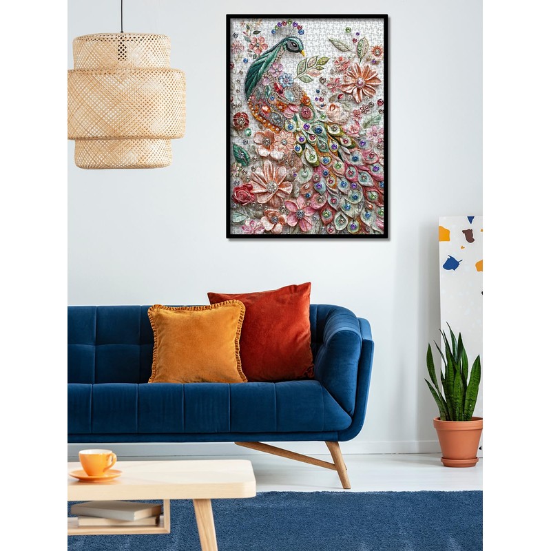Beautiful Jewellery Peacock Puzzles for Adults 1000 Pieces, Colorful Flower