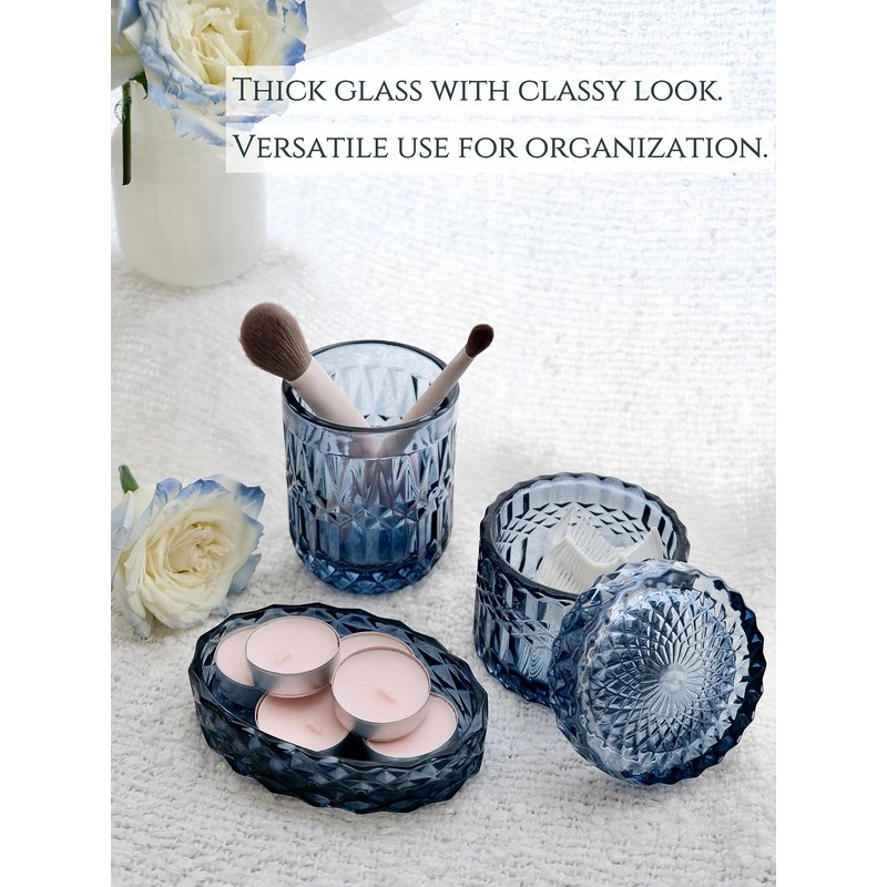 LaMarriti Blue Bathroom Accessories Set, 5Pcs Clear Glass Bathroom Accessories,