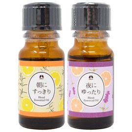 Kalis Seijo Morning & Night Blend Essential Oil, 0.3 fl oz (10 ml), Set of 2 (Rosemary x Lemon, Lavender x Orange)