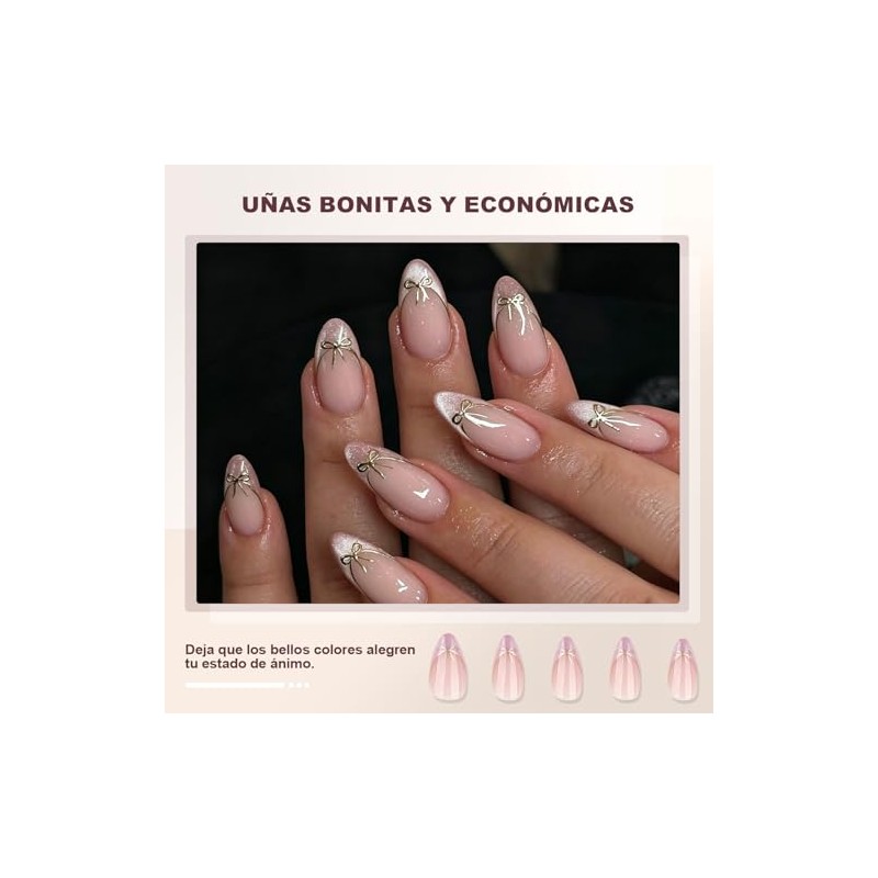 Uñas Postizas con Punta Francesa, Uñas Press on para Manos,