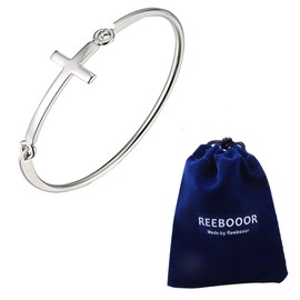 REEBOOOR Cross Bracelet, Sideways Cross Bracelet, Open Hook Bracelet,Religious Gift, Religious Jewelry (Silver Cross Bracelet)