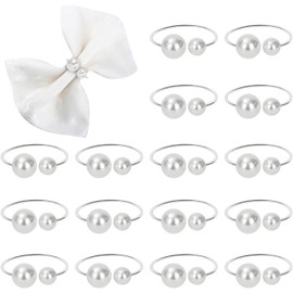 KPOSIYA Pearl Napkin Rings - Set of 12 Silver Napkin Holder Table Napkin Buckles for Dinning Table Setting Christmas Wedding Party Supplies (Silver 12)