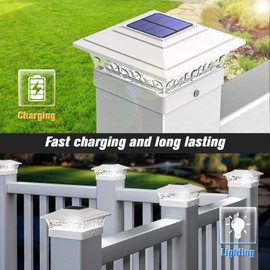 Solar Post Cap Lights Outdoor 12pack, Waterproof Solar Powered Deck Fence Post Lights Fit 4x4/5x5/6x6 Wood/Vinyl Posts, White Vinyl Fence Post Lights with Warm/Cool White for Garden Patio Porch Deck