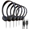 5 Pack Bulk Wired Headphones, Leather, USB-C, On-Ear, Volume Control,