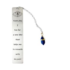 Third Eye Chakra Stainless Steel Bookmark - Lapis Lazuli Double-Terminated Pendant & Intuitive Affirmation, Collectible 7-Chakra Set for Spiritual Healing & Inner Vision (Chakra 6)