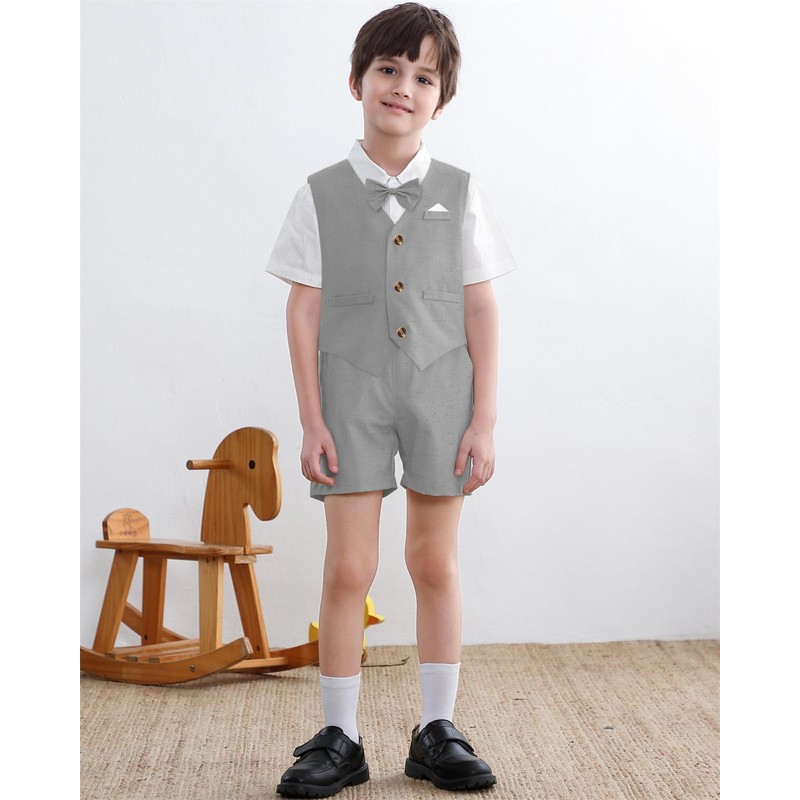SANGTREE Boys' Gentleman Bowtie Formal Outfit V Neck Vest Wedding