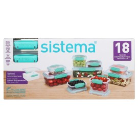 Sistema 18 Piece Clear Blue Food Storage Containers Set with Easy Locking Lids