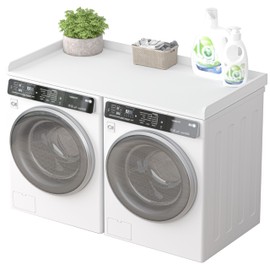 Piskyet Washer Dryer Countertop,Laundry Countertop with Edge Rails,27.5" Depth x 54" Wood Countertop for Washer Dryer,Laundry Machine Topper for Laundry Room Organization (White)