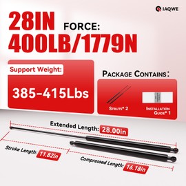 IAQWE 28Inch 400Lb/1779N Gas Struts Spring Lift Support Shocks for Heavy Duty Tonneau Cover Trailer are Truck Cap Murphy Bed RV Bed Door Window Floor Hatch Toolbox Lid, 2pcs (Application: 385-415lb)
