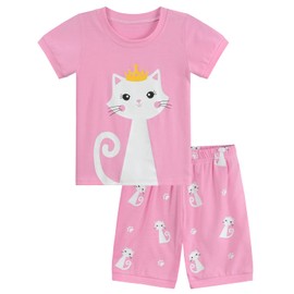 Little Hand Girls Cat Pyjamas Set Cotton Pjs Short Sleeve Nightwear Kids Summer Sleepwear Toddler Tops And Pants Outfits Age 2-3 Years