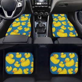 GEMEICHI Cute Rubber Duck Car Floor Mats Full Set of 4,Cartoon Yellow Ducks Animal Ducky Overlay on Blue Background Universal Front Rear Floor Mats for Cars Auto Car Decor Accessories for Cars Trucks
