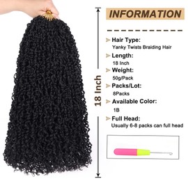 RuiYok 18 Inch PreLooped Yanky Twists Braiding Hair with Curls 8 Packs Black Yanky Twist Crochet Hair Pre Twisted Short Passion Twist Crochet Braids Synthetic Hair Extensions for Women 1B#