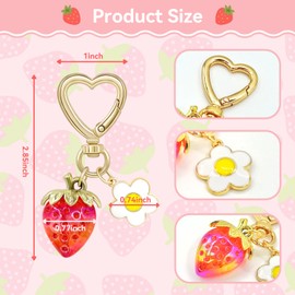 KAOJINBA Strawberry Gifts Keychain Cute Strawberry Heart Flower Key Chains Accessories Decor for Women Girls Bag Purse Gifts Ideas (2 Pcs)