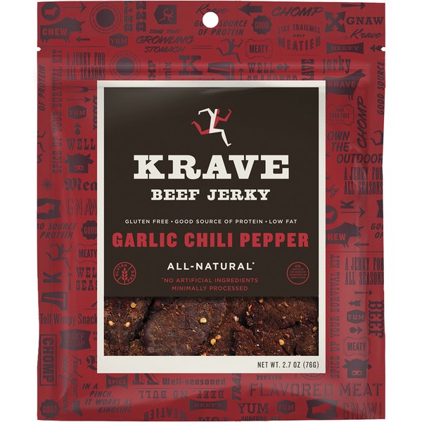 Krave Jerky - All Natural Beef Jerky Garlic Chili Pepper - 2.7 oz.