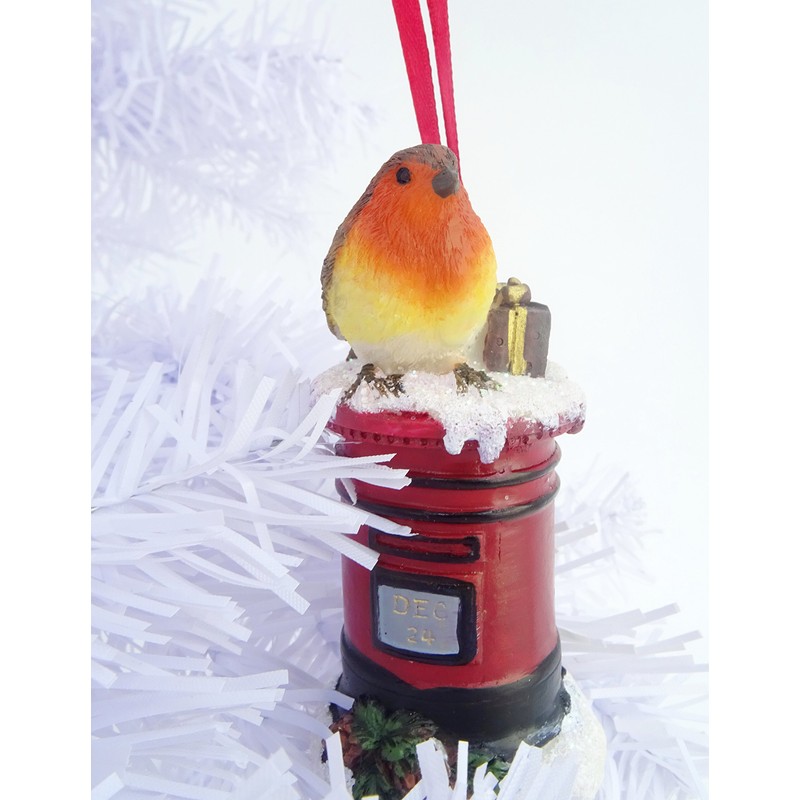 Pack of 2-9CM Hanging Robin Christmas Tree Decoration - Postbox