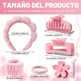 Absorbentes Diadema de Maquillaje, 16 Pcs Diademas Skincare, Lazos de Pelo de Algodón con 1 Pare Munequeras para Lavado de Cara y 3 Pinzas para El Cabello para Cuidado de La Piel y Ducha (Rosa)