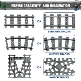 Mannidoo Classic City Train Tracks, 54 Pieces Railroad Tracks with 32 Curved Tracks, 20 Straight Tracks and 2 Switch Train Tracks, Train Expansion Accessories Compatible with All Major Brands