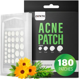 ZATKTK Acne Pimple Patch (180 Counts 4 Sizes), FSA Eligible Invisible Hydrocolloid Acne Patch with Tea Tree Oil & Calendula Oil, Acne Spot Patch Zit Patches for Face