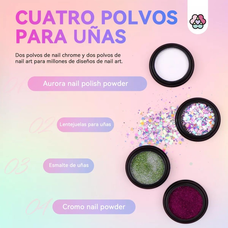 Saviland Polvo De Espejo Mágico Efecto Espejo Metálico 49pcs