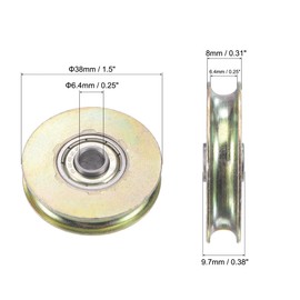 sourcing map Sliding Door Roller U Groove 6.4mm Shaft Hole 38mm Diameter, Bearing Steel, Pack of 2