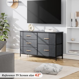 Nicehill Dresser for Bedroom with 5 Drawers, Storage Drawer Organizer, Wide Chest of Drawers for Closet, Clothes, Kids, TV Stand with Storage Drawers, Wood Board, Fabric Drawers (Black Grey)