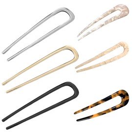 6PCS U-Shaped Hair Pins for French Twist,Acetate&Metal Hair Clips, French Hair Pins for Daily Styling/Wedding/Party, Women and Girls Hair Accessories