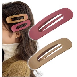 Herbeluemily Hair Clip, Hair Clip, Bangs, Hair Ornament, Oval, Mat, Stylish, Set of 2, D, Burgundy + Brown